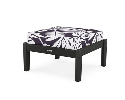 Martha Stewart by POLYWOOD® Chinoiserie Deep Seating Ottoman in Black / Leaf Navy