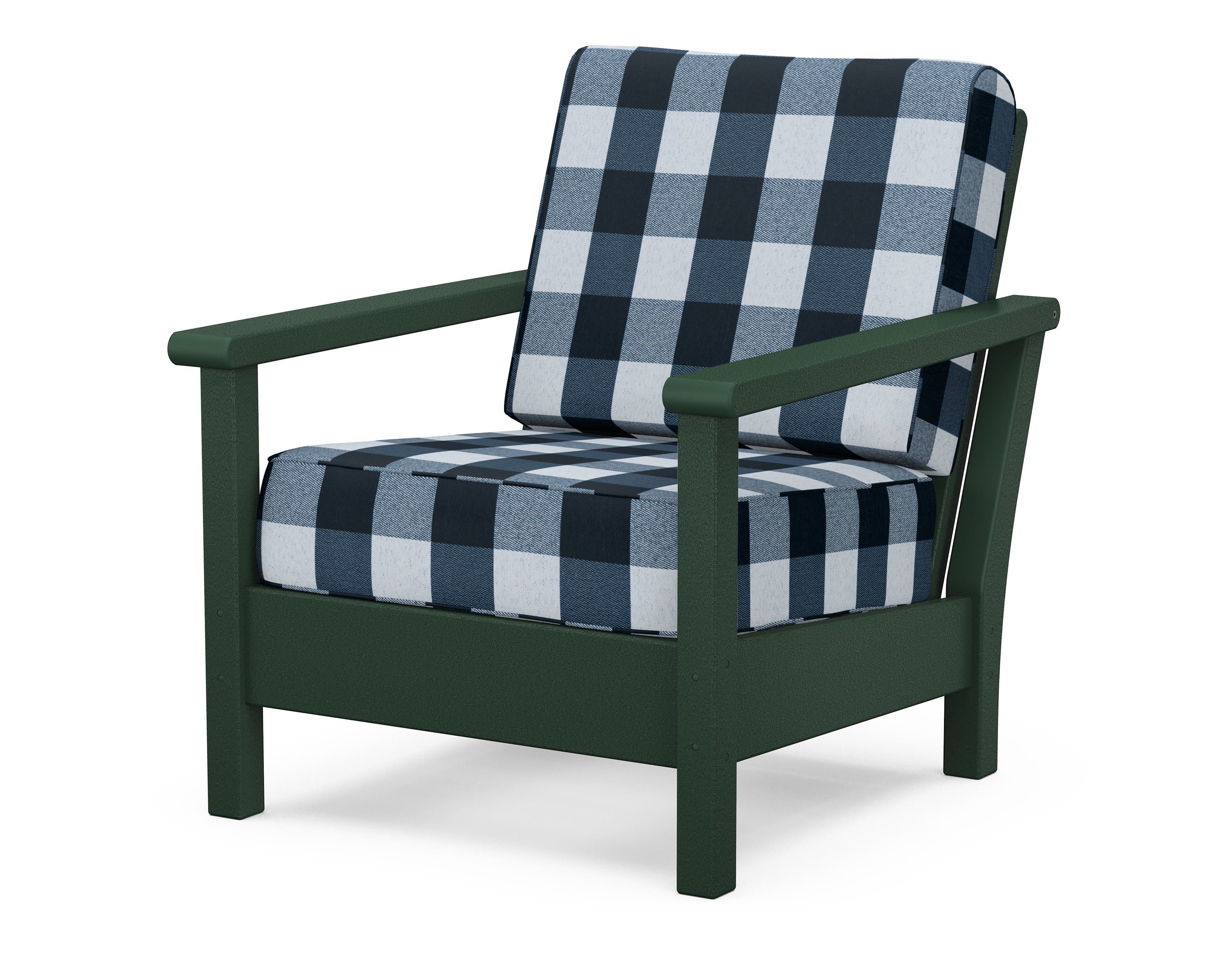 POLYWOOD® Harbour Deep Seating Chair in Green / Buffalo Plaid Marine Indigo