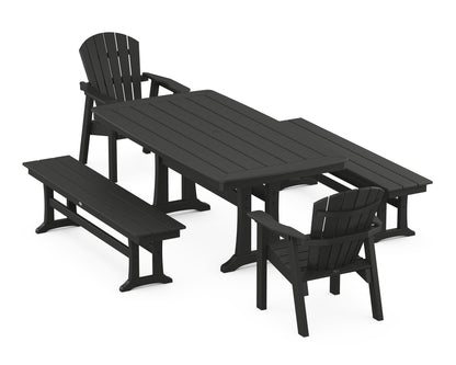 POLYWOOD® Seashell 5-Piece Dining Set with Trestle Legs in Black