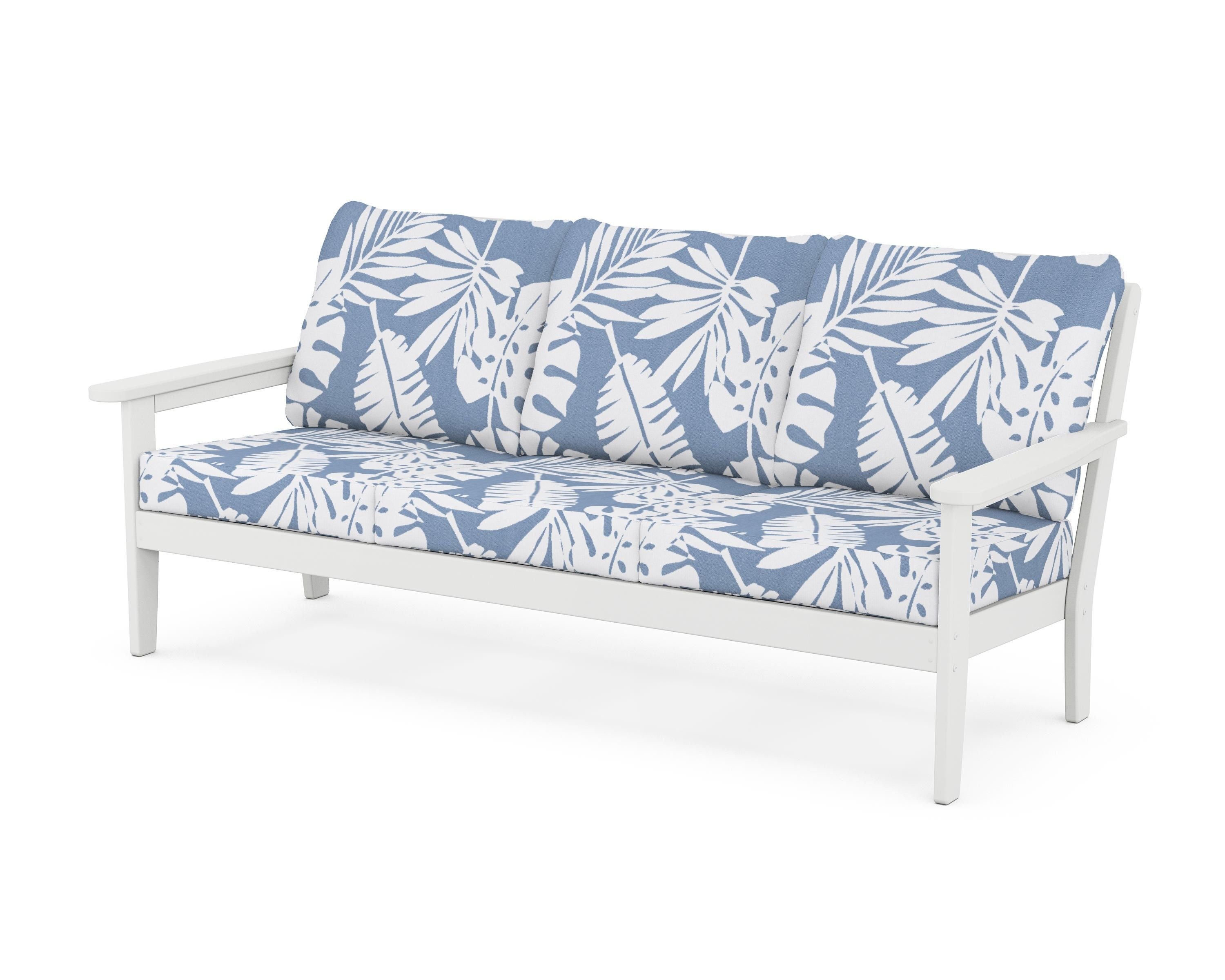 Country Living Cottage Deep Seating Sofa in White / Leaf Sky Blue