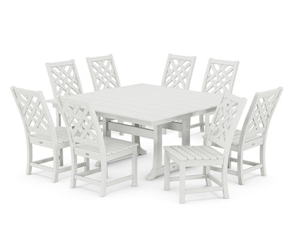 Country Living Wovendale Side Chair 9-Piece Square Farmhouse Dining Set with Trestle Legs in White
