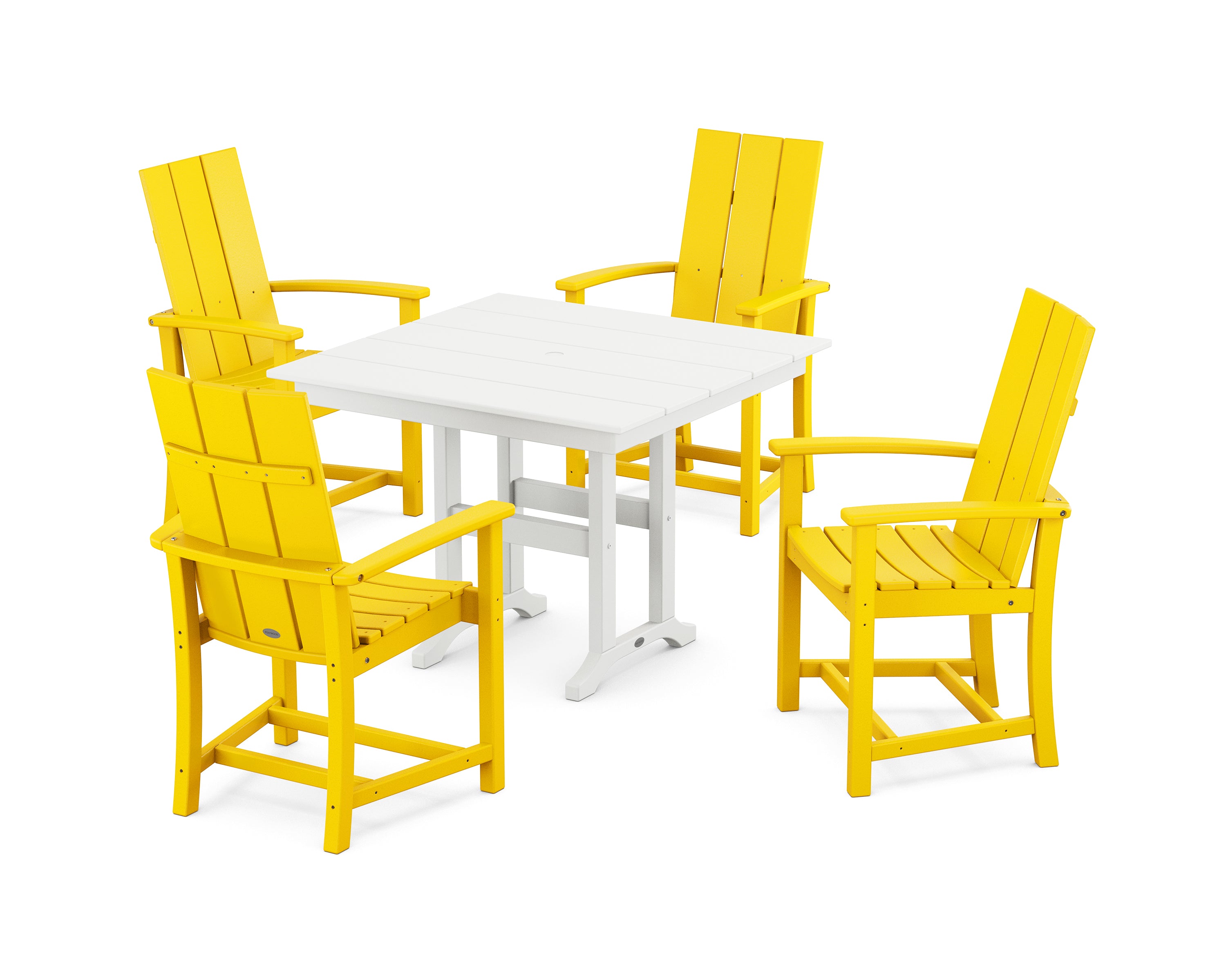 POLYWOOD® Modern Adirondack 5-Piece Farmhouse Dining Set in Lemon / White