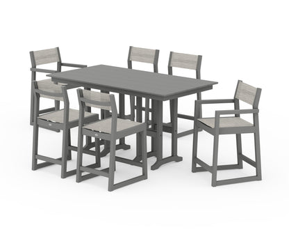 POLYWOOD® EDGE Sling 7-Piece Farmhouse Counter Set with Trestle Legs in Slate Grey / Birch Sling