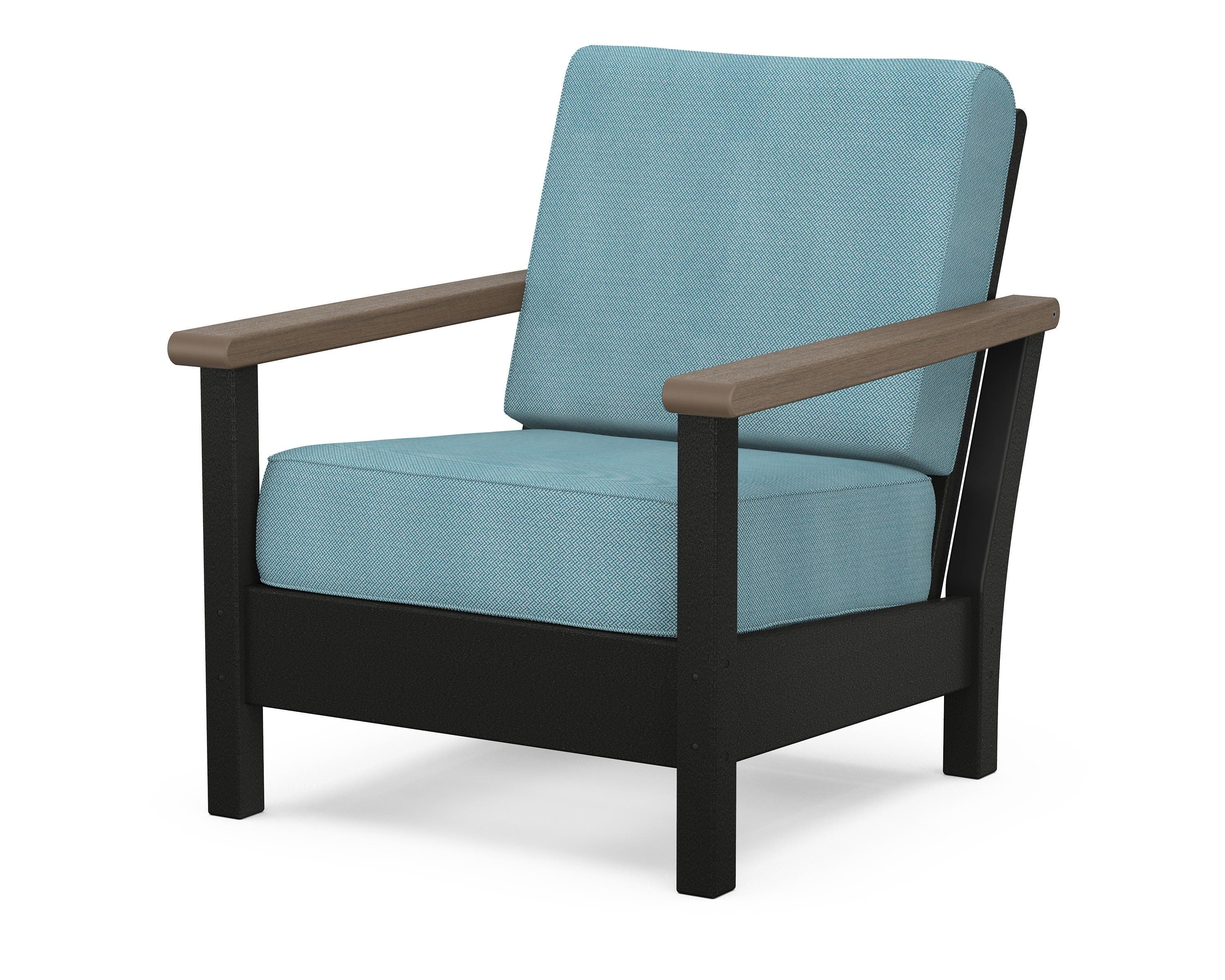 POLYWOOD® Harbour Deep Seating Chair in Black / Kona / Lattice Sky Blue