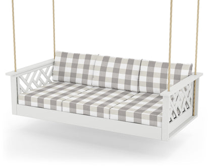 POLYWOOD® Chippendale Daybed Swing in White / Buffalo Plaid Grey Mist