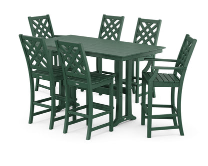 Country Living Wovendale 7-Piece Farmhouse Bar Set with Trestle Legs in Green