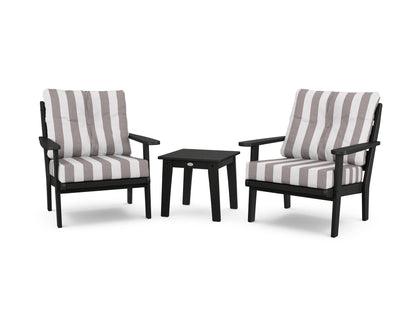POLYWOOD® Lakeside 3-Piece Deep Seating Chair Set in Black / Cabana Stripe Grey Mist