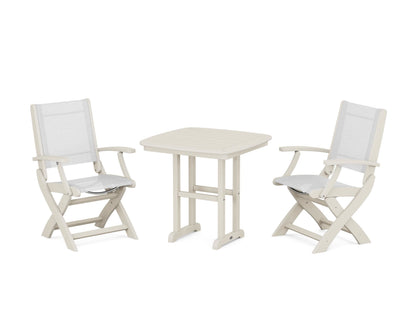 POLYWOOD® Coastal Folding Chair 3-Piece Dining Set in Sand / White Sling