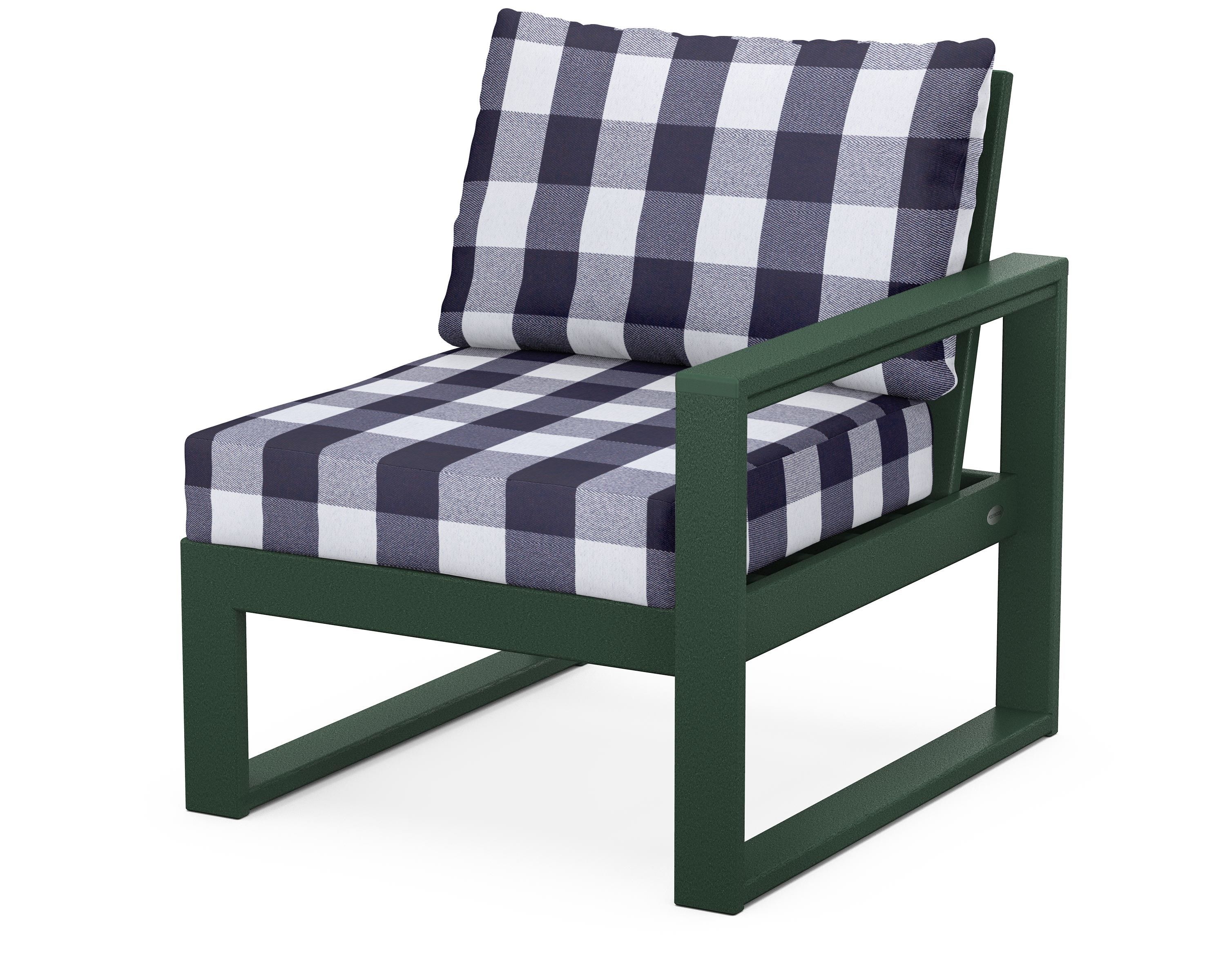 POLYWOOD® EDGE Modular Right Arm Chair in Green / Buffalo Plaid Navy