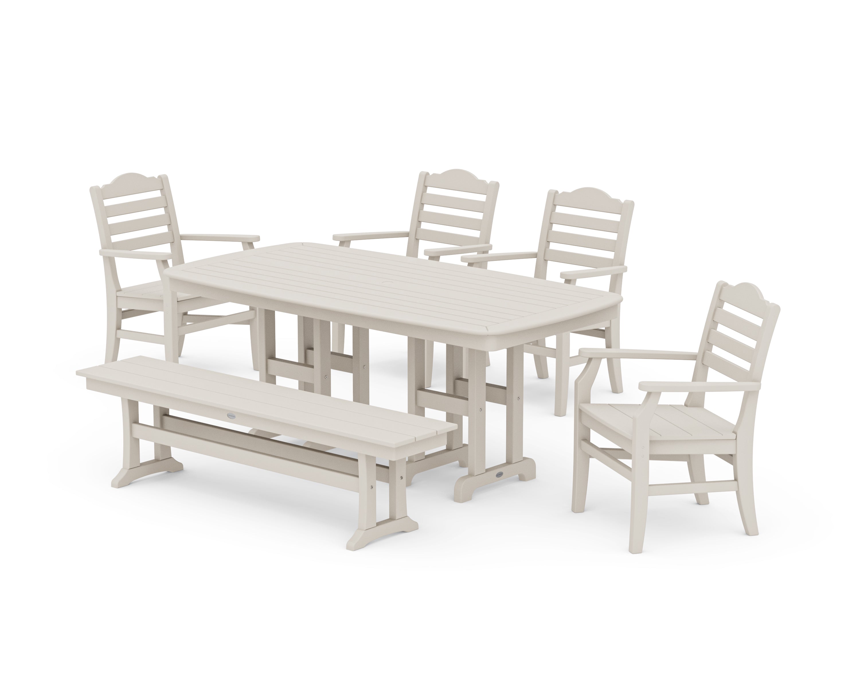 POLYWOOD® Savannah 6-Piece Farmhouse Dining Set with Bench in Sand