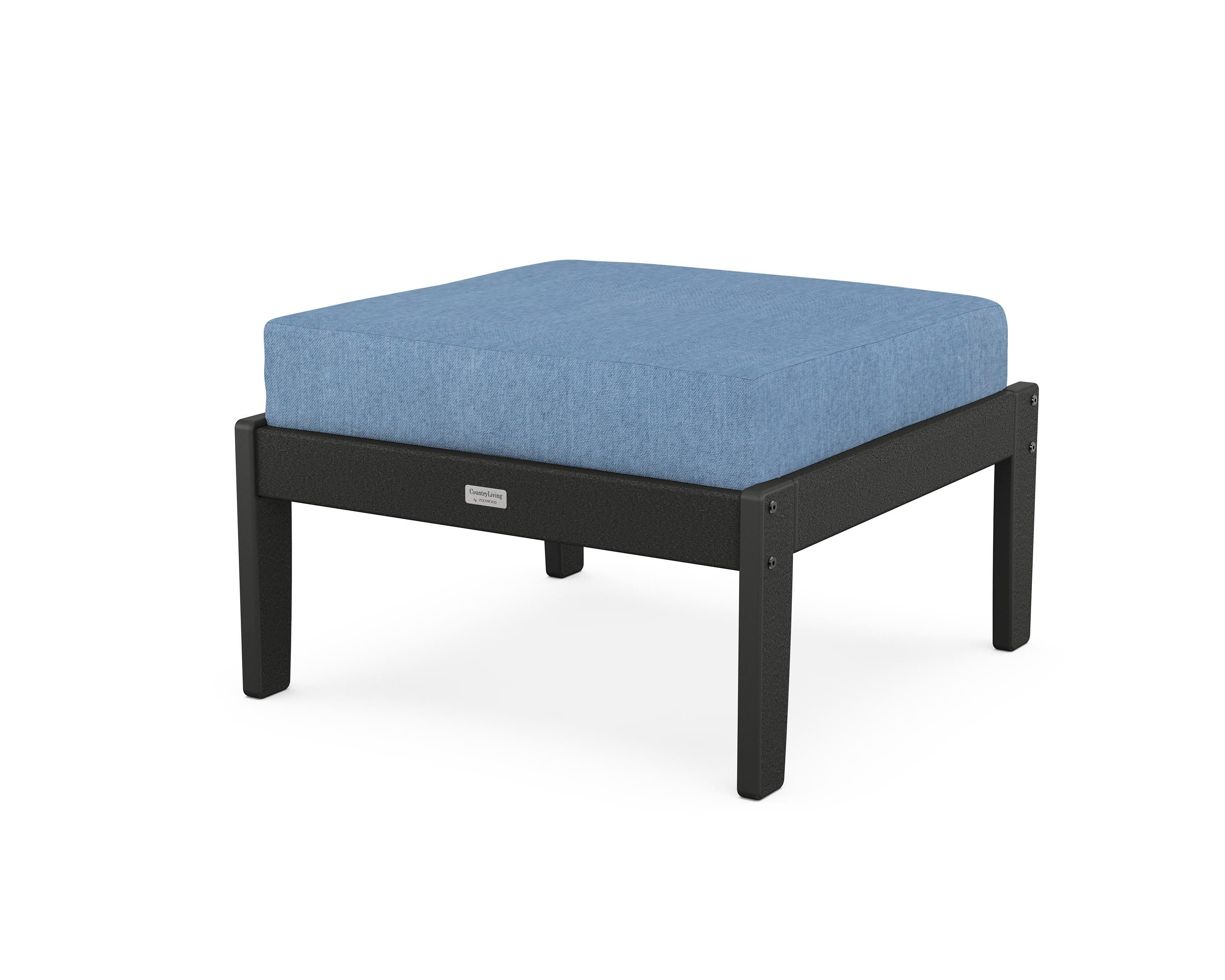 Country Living Cottage Deep Seating Ottoman in Black / Sky Blue