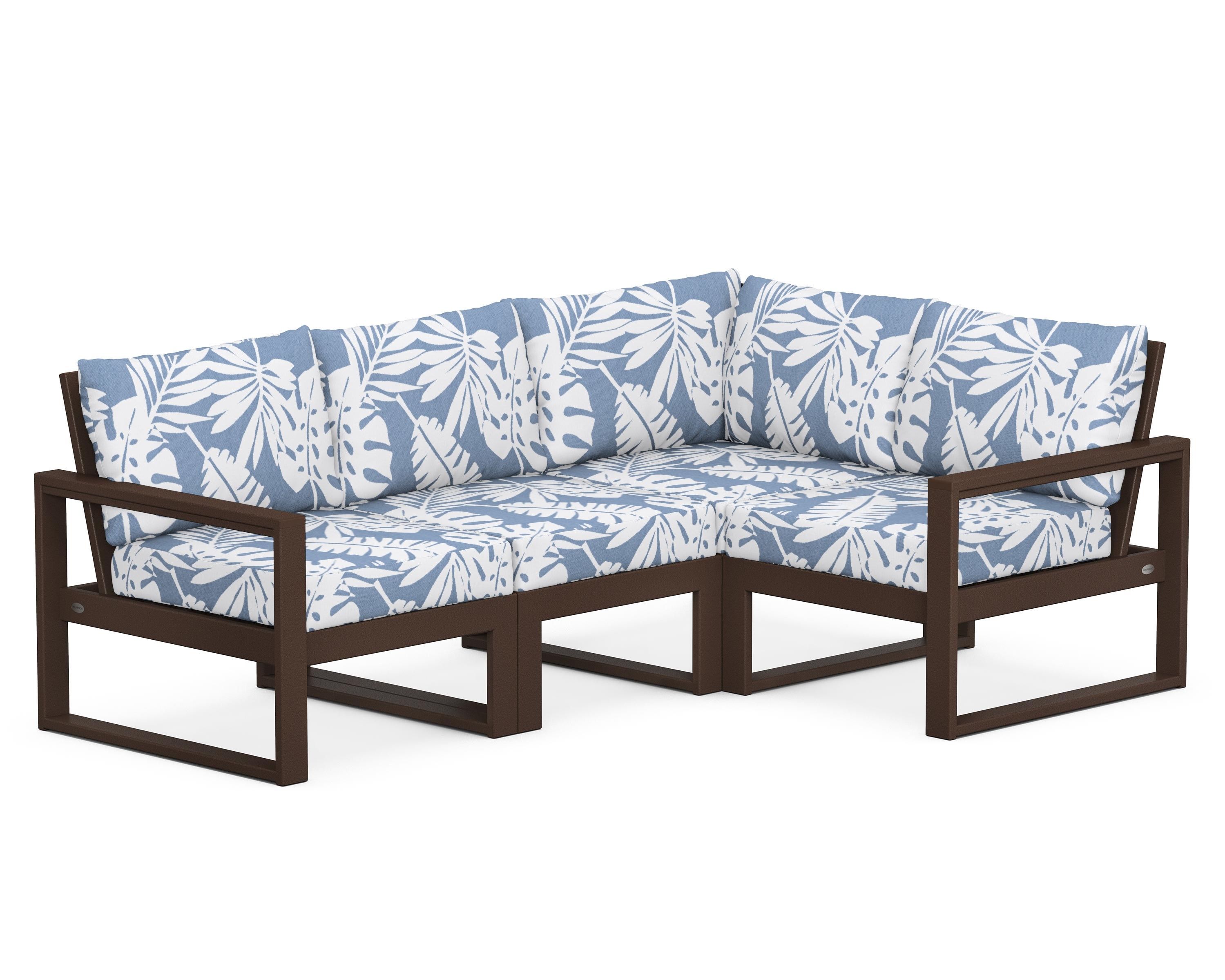 POLYWOOD® EDGE 4-Piece Modular Deep Seating Set in Mahogany / Leaf Sky Blue
