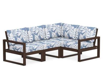POLYWOOD® EDGE 4-Piece Modular Deep Seating Set in Mahogany / Leaf Sky Blue