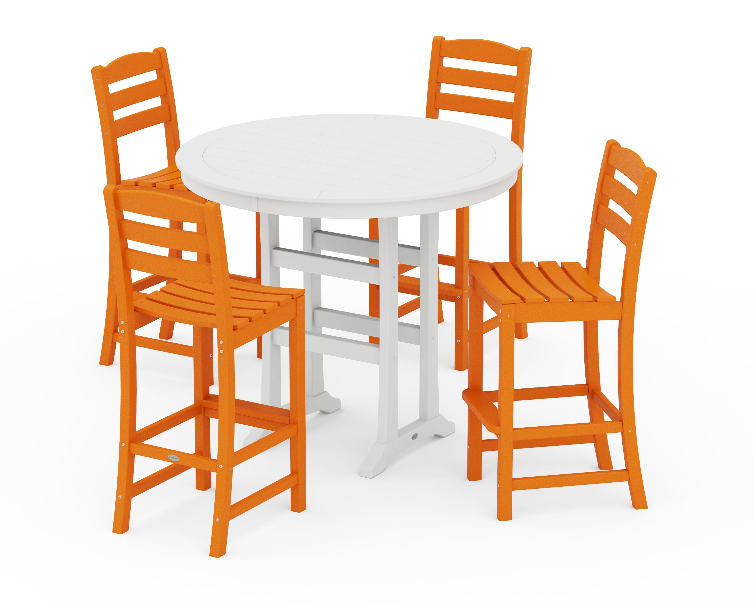 POLYWOOD® La Casa Café 5-Piece Side Chair Bar Dining Set in Tangerine / White