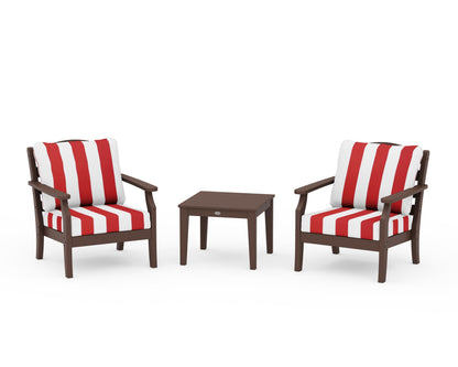 Draper James™ by  POLYWOOD® Savannah 3-Piece Deep Seating Set in Mahogany / Cabana Stripe Crimson