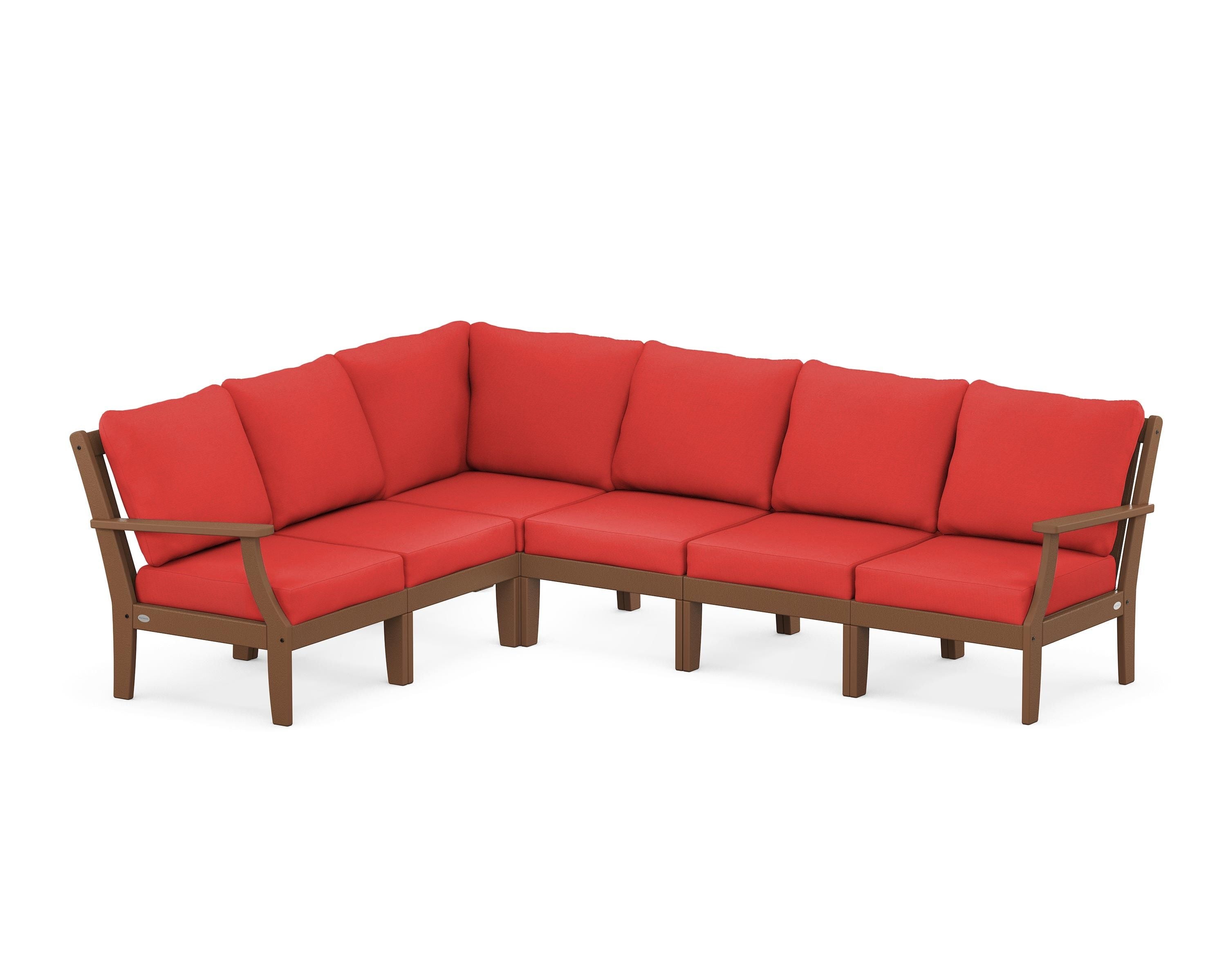 POLYWOOD® Braxton Modular 6-Piece Deep Seating Set in Teak / Crimson Linen