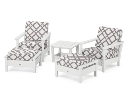 POLYWOOD® Harbour 5-Piece Deep Seating Chair Set in White / Trellis Grey Mist