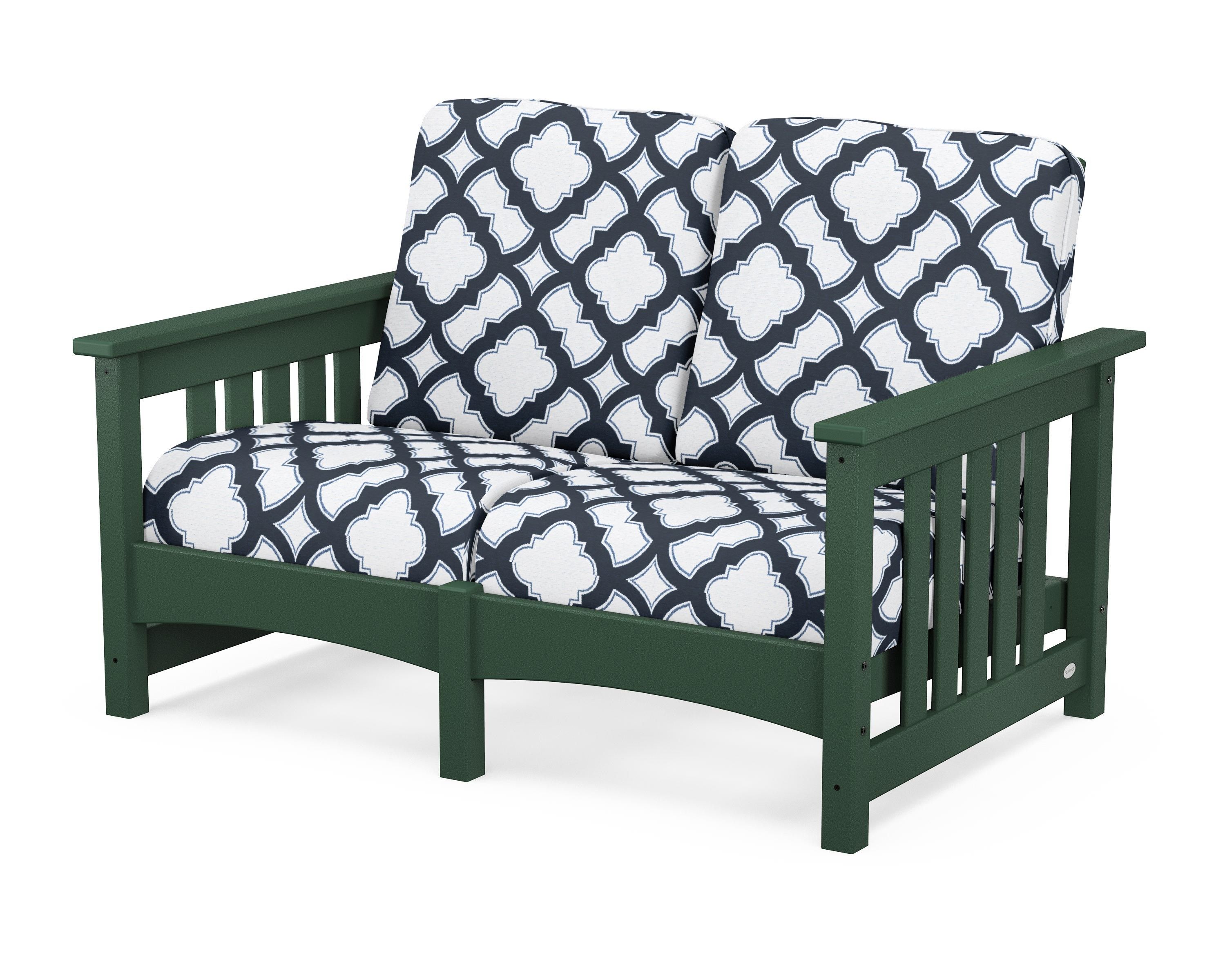 POLYWOOD® Club Mission Loveseat in Green / Trellis Marine Indigo