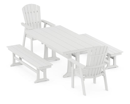 POLYWOOD® Nautical Adirondack 5-Piece Farmhouse Dining Set With Trestle Legs in White