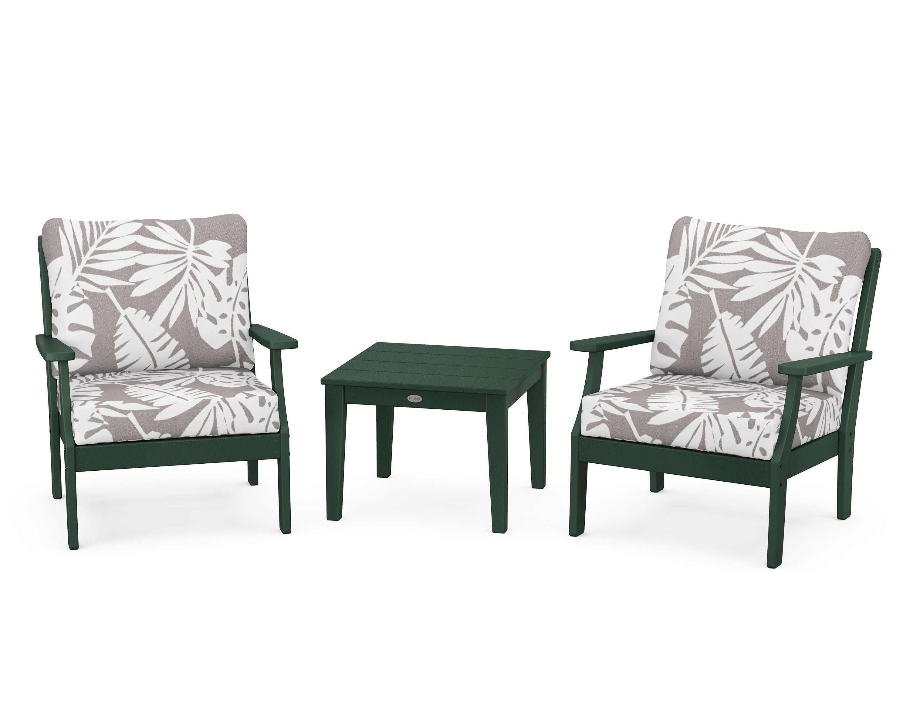 POLYWOOD® Braxton 3-Piece Deep Seating Set in Green / Leaf Grey Mist
