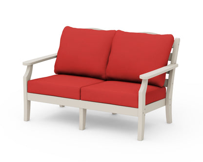 Draper James™ by  POLYWOOD® Savannah Deep Seating Loveseat in Sand / Crimson Linen