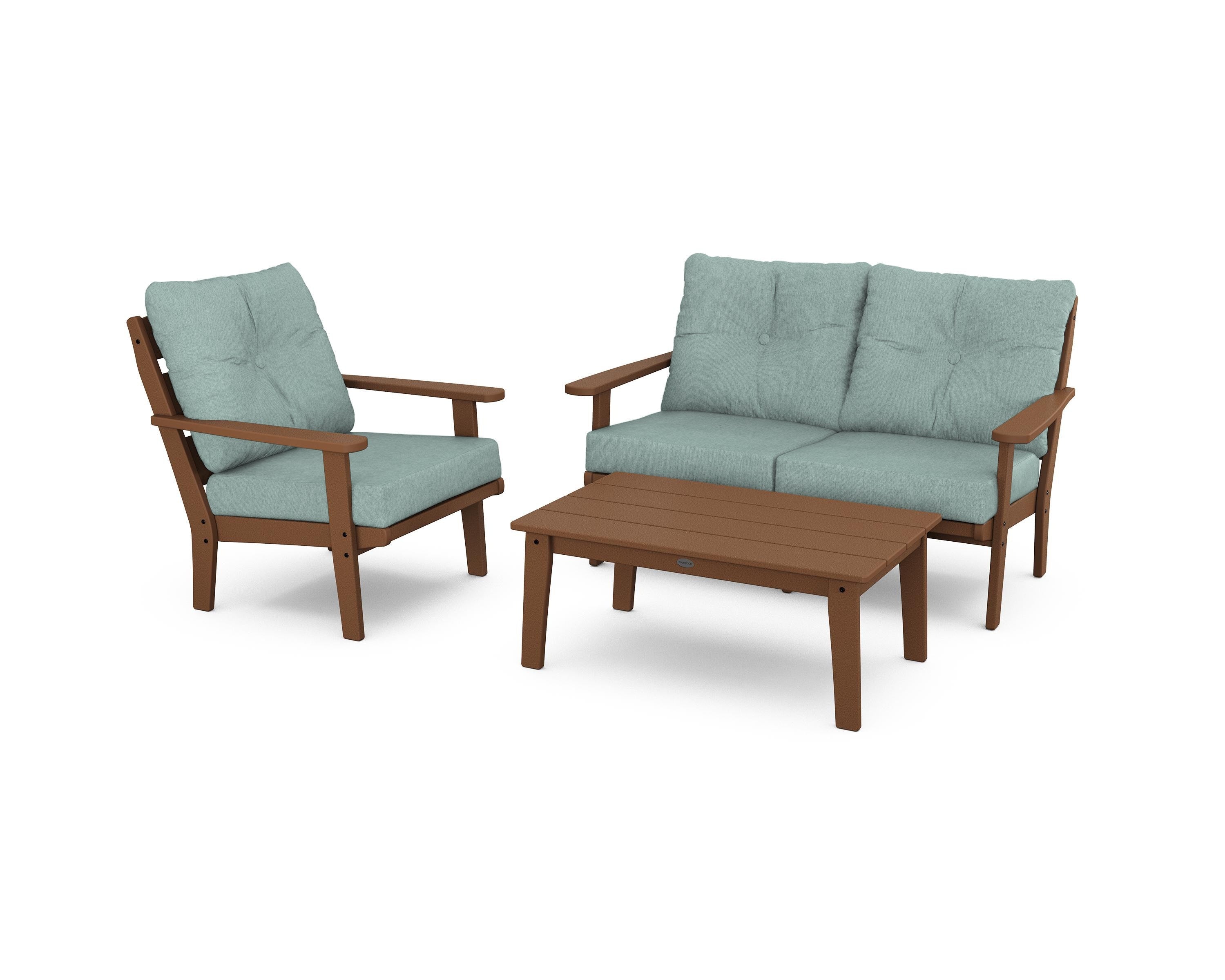POLYWOOD® Lakeside 3-Piece Deep Seating Set in Teak / Glacier Spa