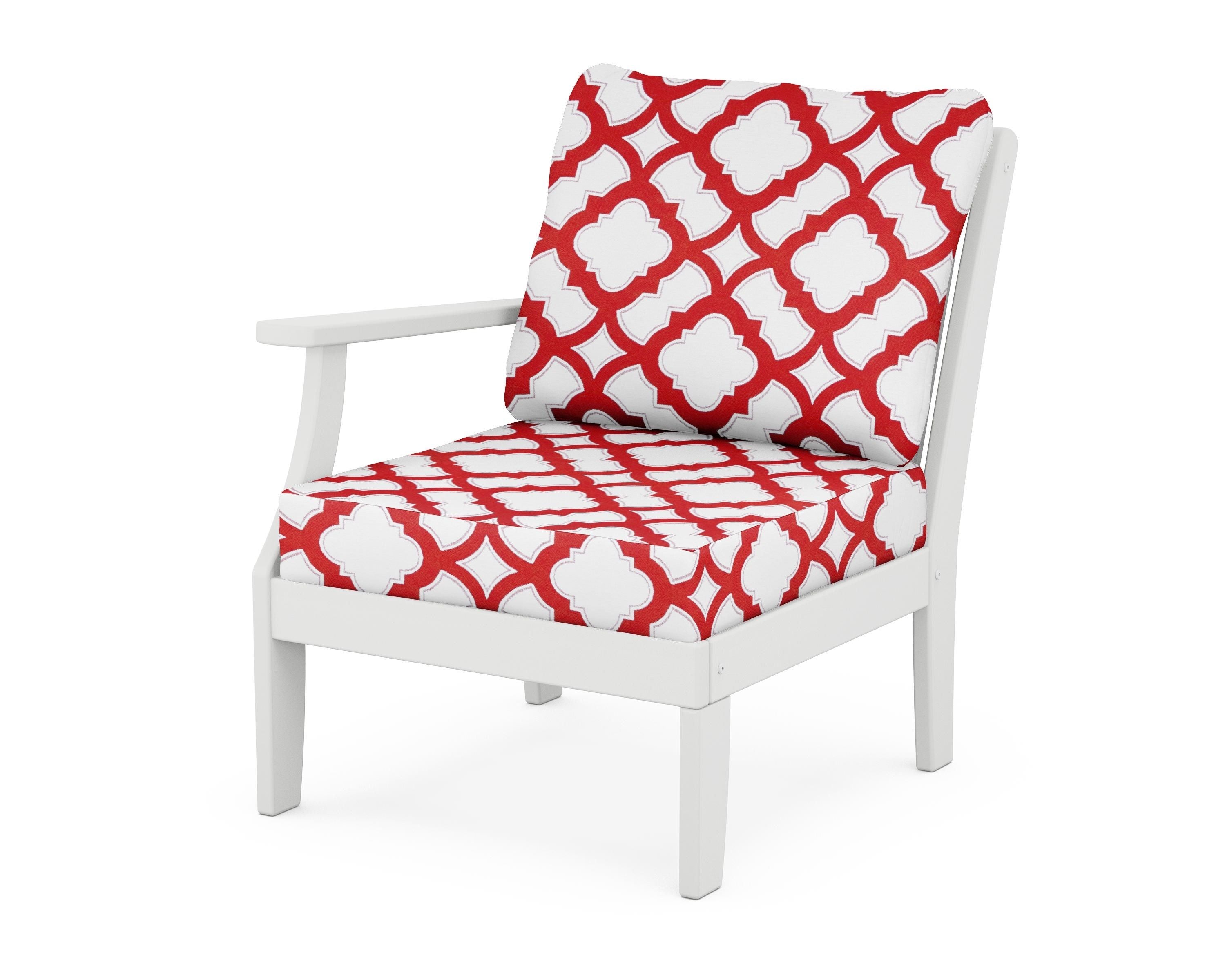 POLYWOOD® Braxton Modular Left Arm Chair in White / Trellis Crimson