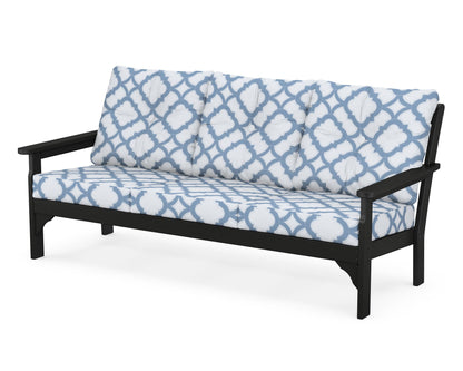POLYWOOD® Vineyard Deep Seating Sofa in Black / Trellis Sky Blue
