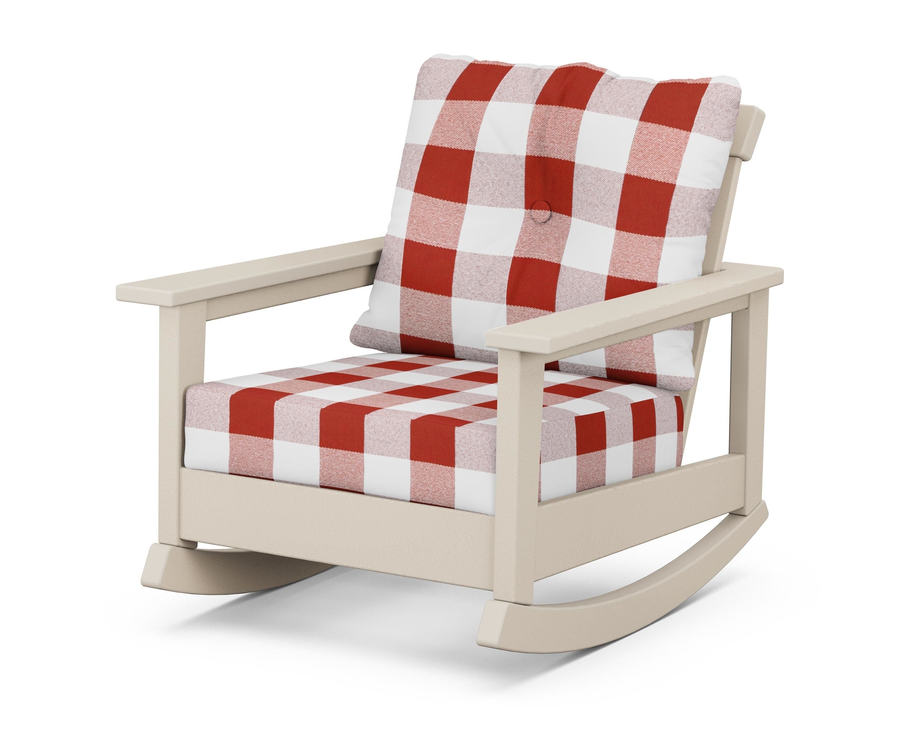 POLYWOOD® Prescott Deep Seating Rocking Chair in Sand / Buffalo Plaid Crimson