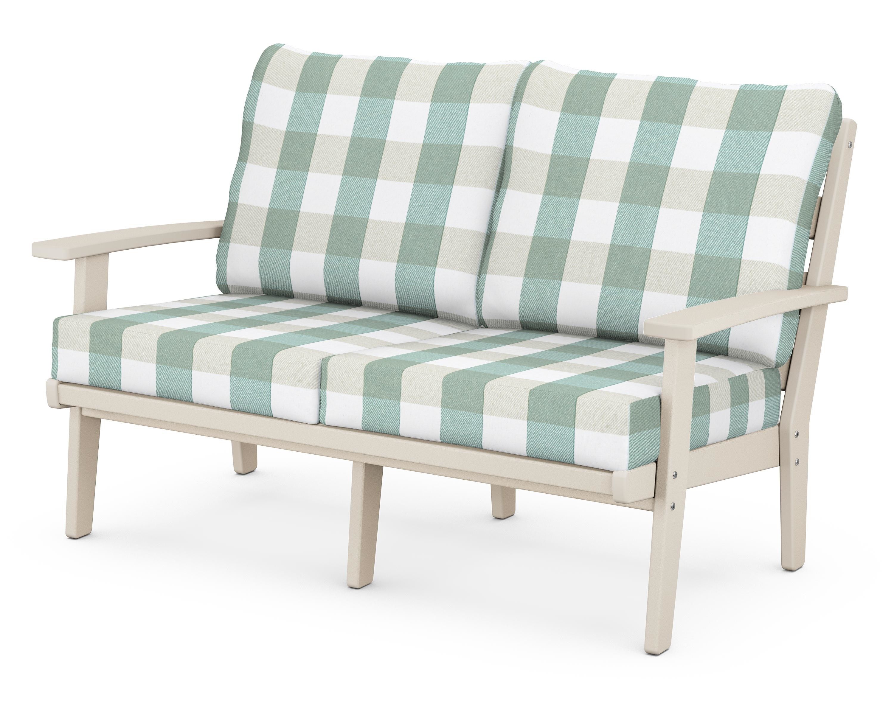 POLYWOOD® Grant Park Deep Seating Loveseat in Sand / Buffalo Plaid Glacier Spa