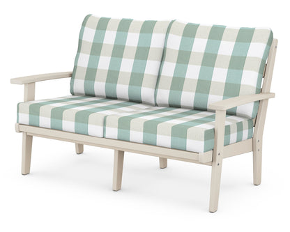 POLYWOOD® Grant Park Deep Seating Loveseat in Sand / Buffalo Plaid Glacier Spa