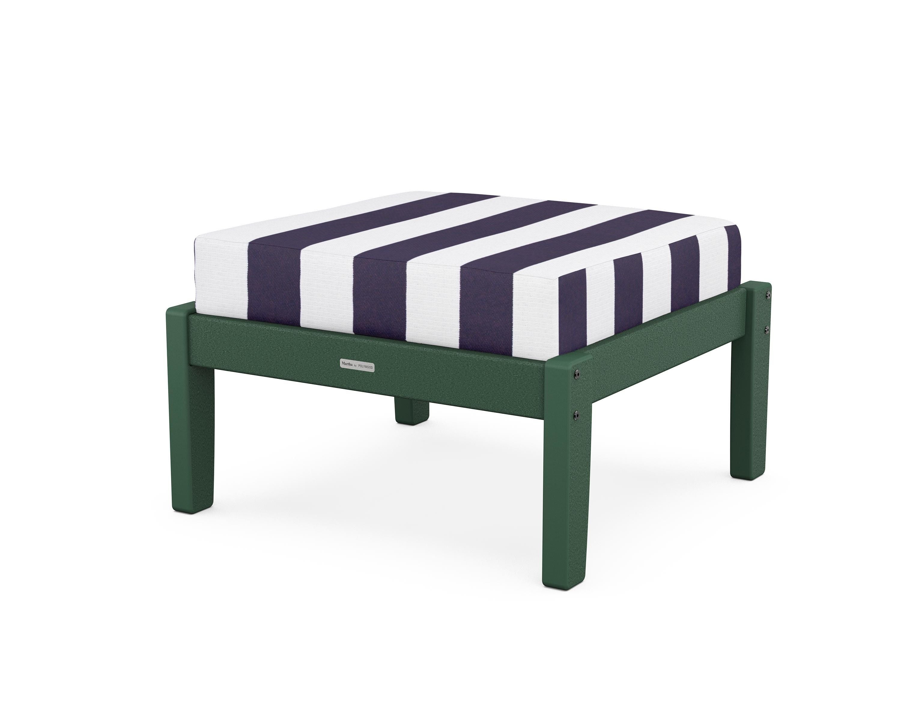 Martha Stewart by POLYWOOD® Chinoiserie Deep Seating Ottoman in Green / Cabana Stripe Navy