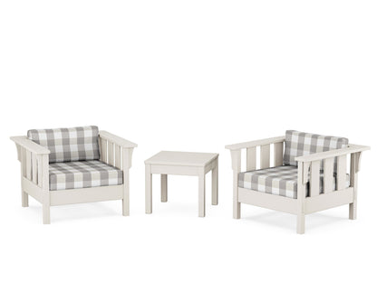 Martha Stewart by POLYWOOD® Acadia 3-Piece Deep Seating Set in Sand / Buffalo Plaid Grey Mist