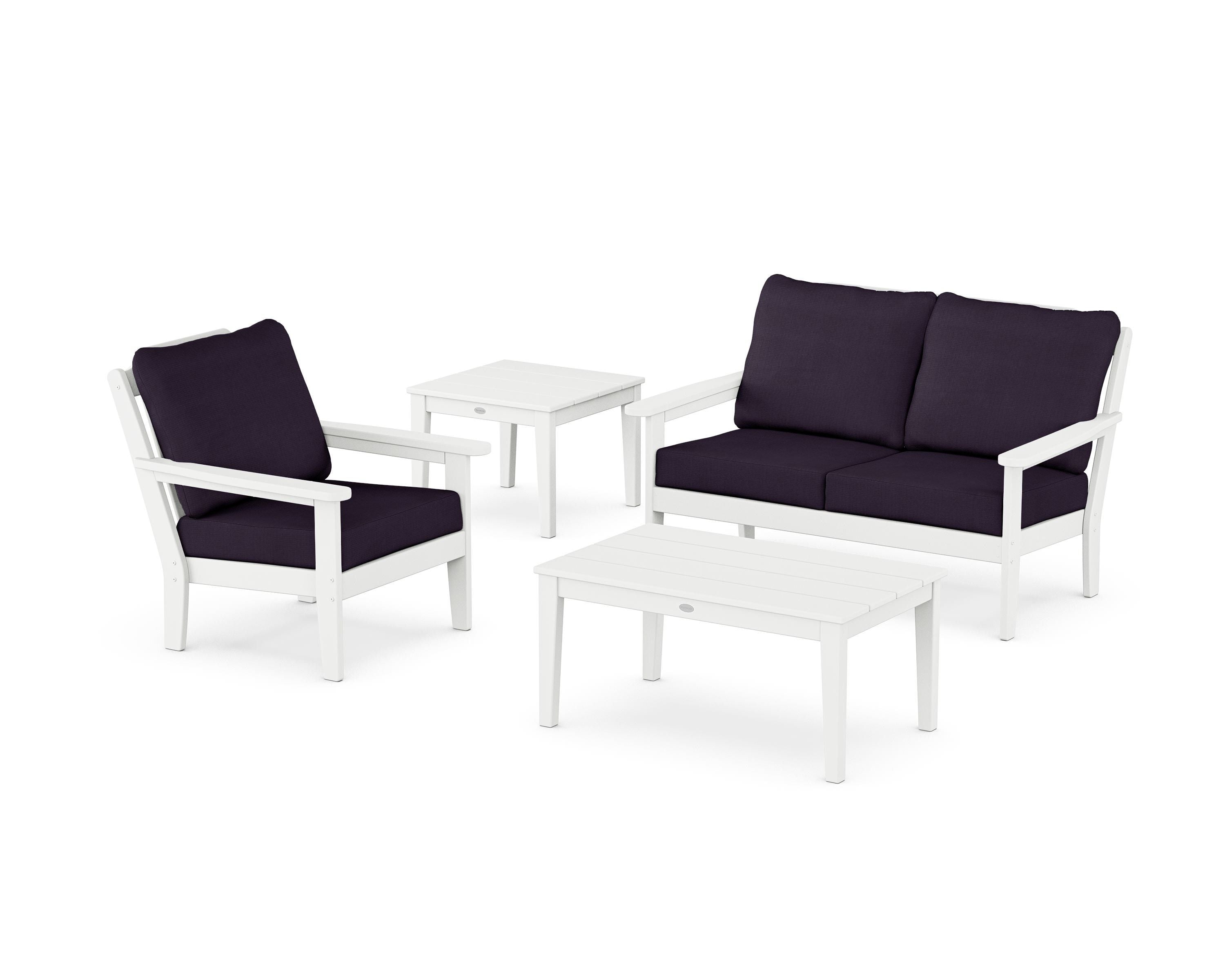 Country Living Wovendale 4-Piece Deep Seating Set in White / Navy Linen