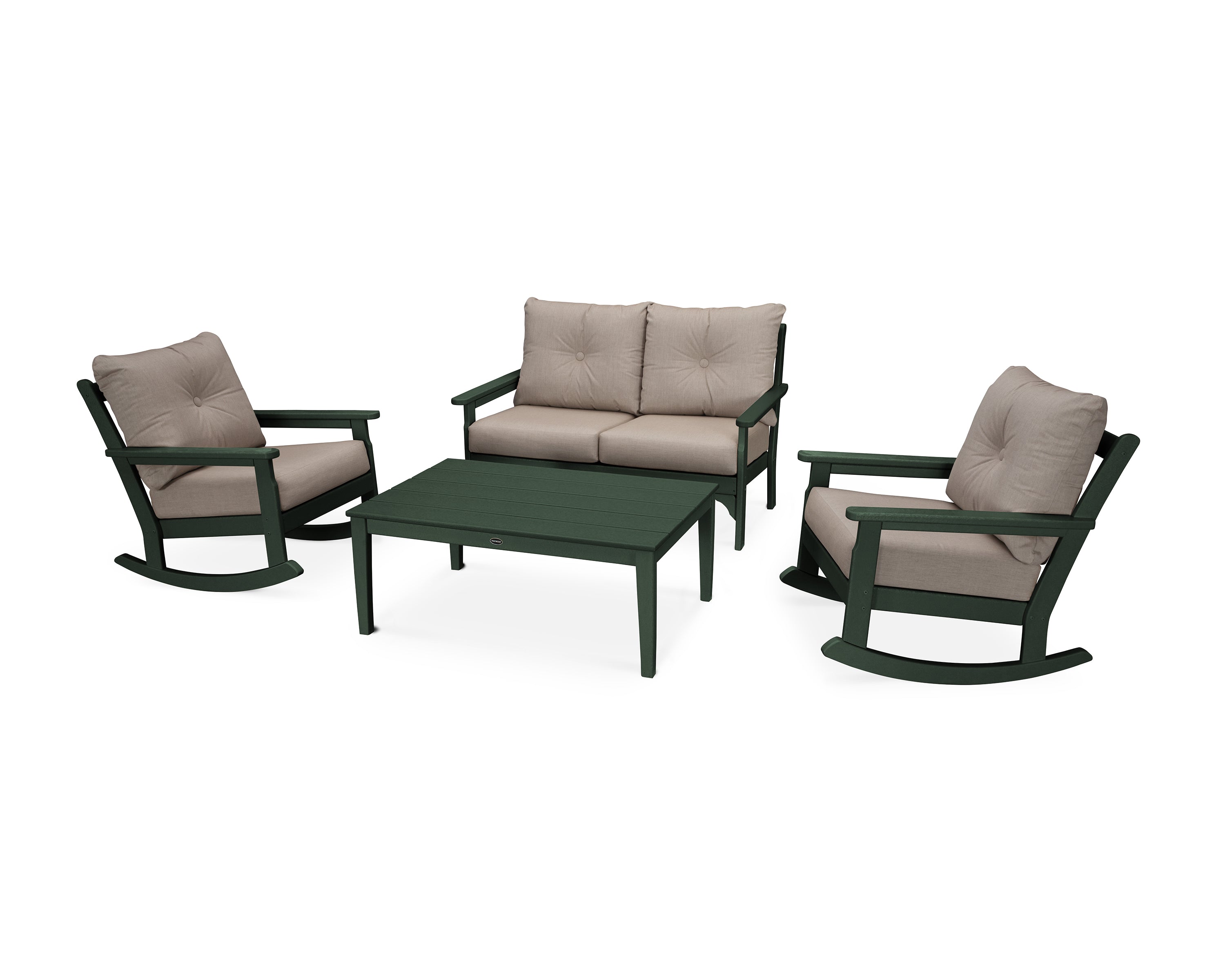 POLYWOOD® Vineyard 4-Piece Deep Seating Rocking Chair Set in Green / Cast Ash