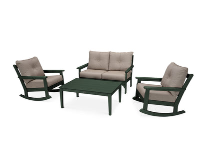 POLYWOOD® Vineyard 4-Piece Deep Seating Rocking Chair Set in Green / Cast Ash