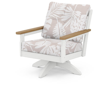 POLYWOOD® Vineyard Deep Seating Swivel Chair in White / Natural / Leaf Dune Burlap