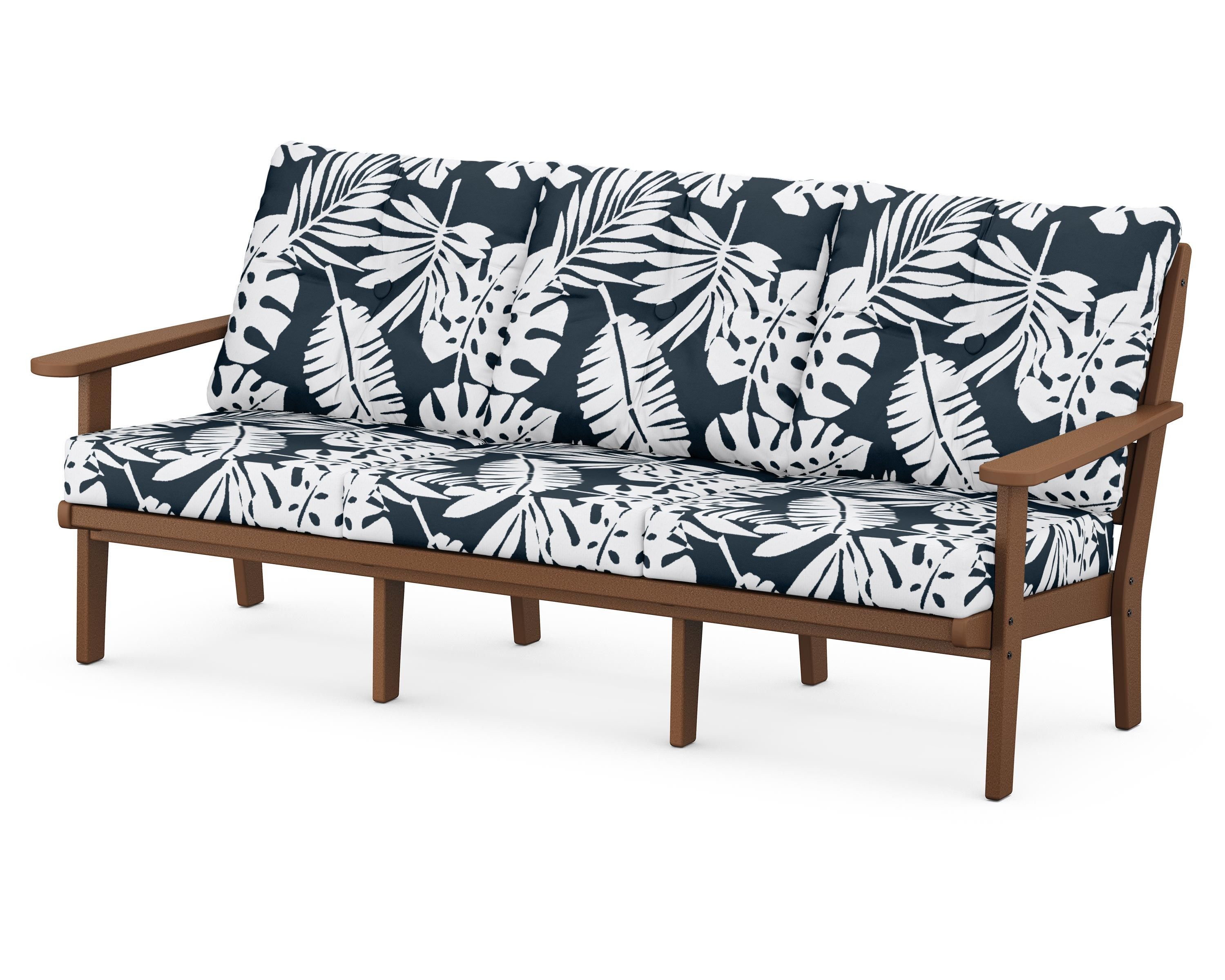 POLYWOOD® Lakeside Deep Seating Sofa in Teak / Leaf Marine Indigo
