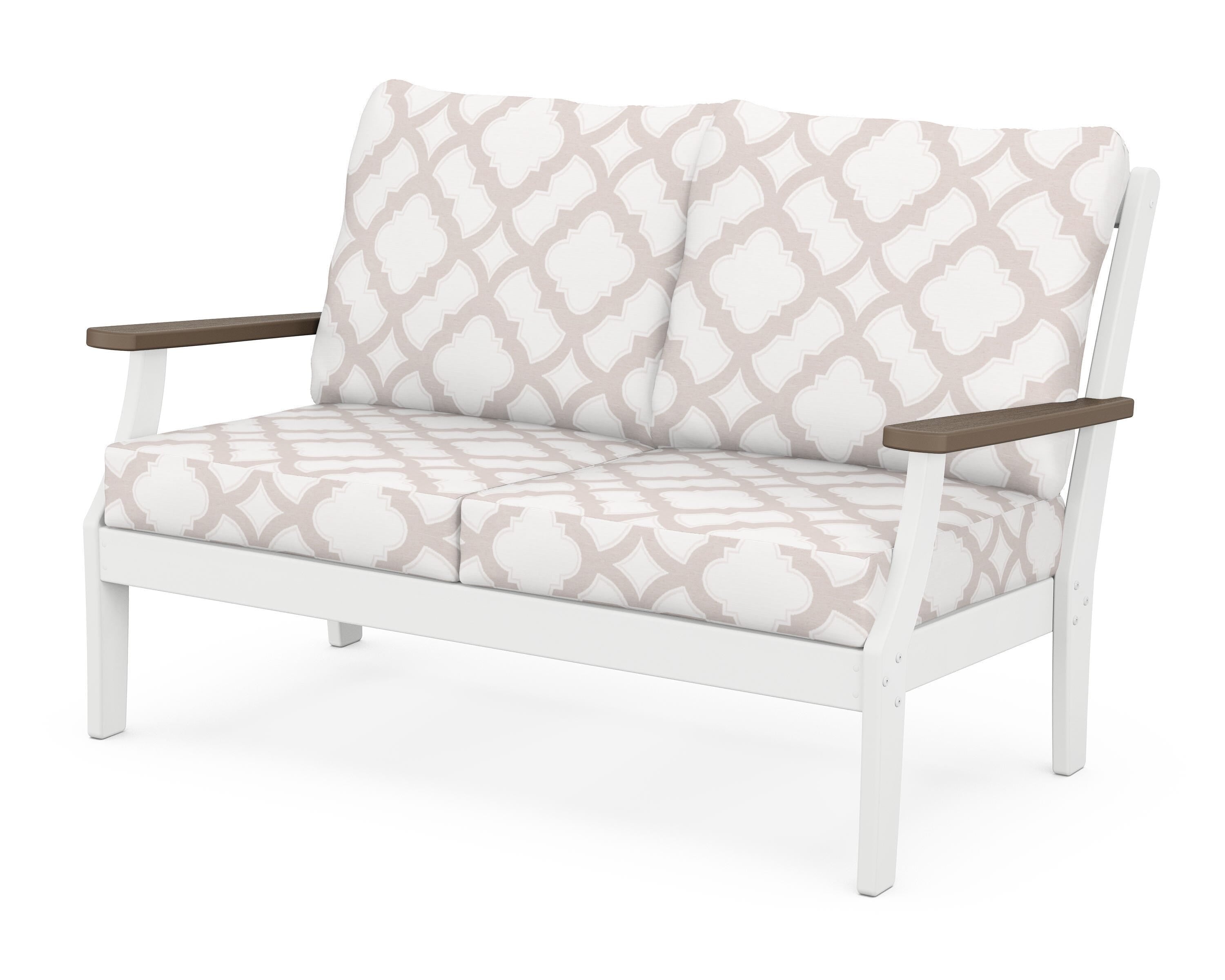 POLYWOOD® Braxton Deep Seating Loveseat in White / Kona / Trellis Dune Burlap