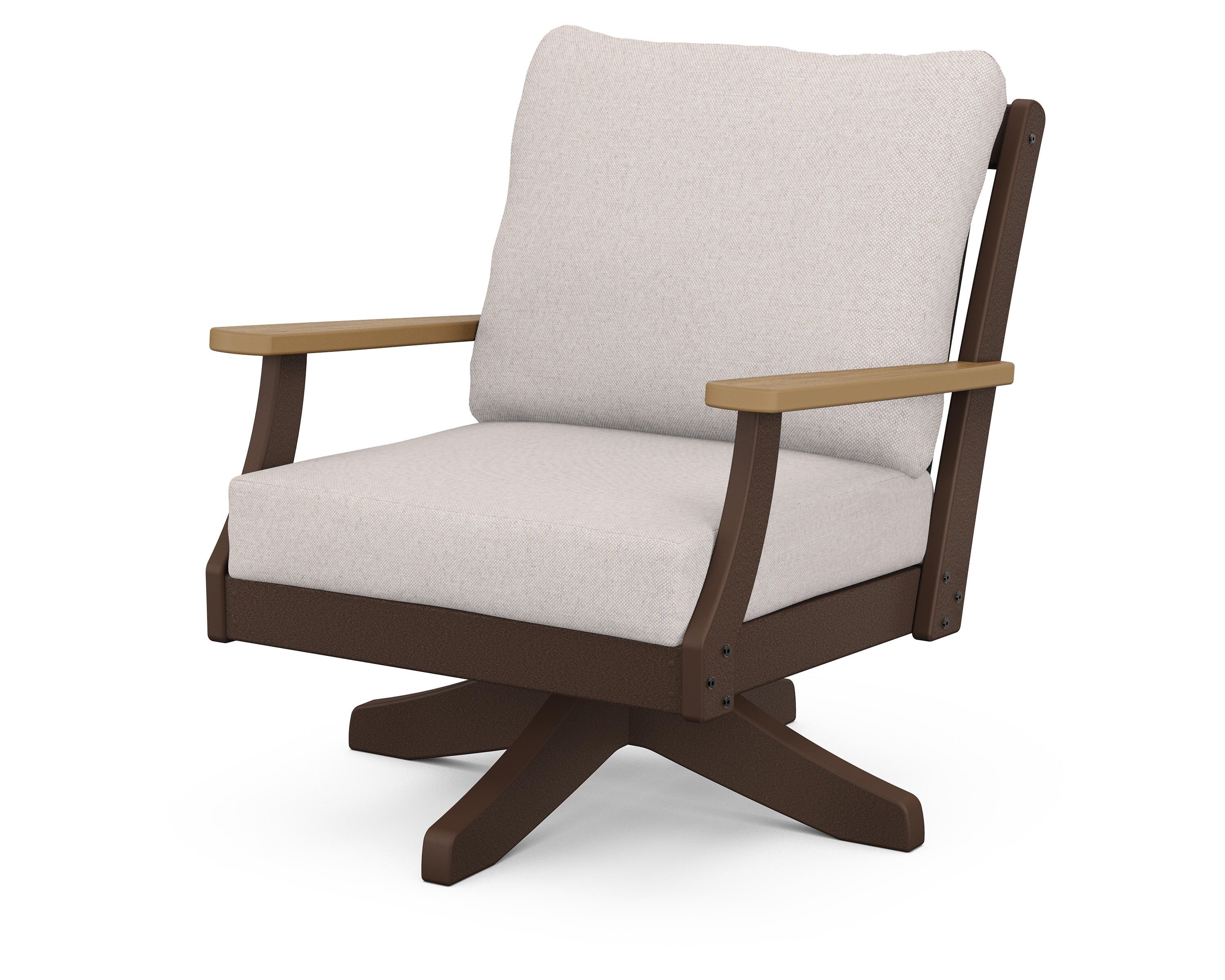 POLYWOOD® Braxton Deep Seating Swivel Chair in Mahogany / Natural / Dune Burlap