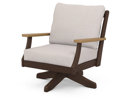 POLYWOOD® Braxton Deep Seating Swivel Chair in Mahogany / Natural / Dune Burlap