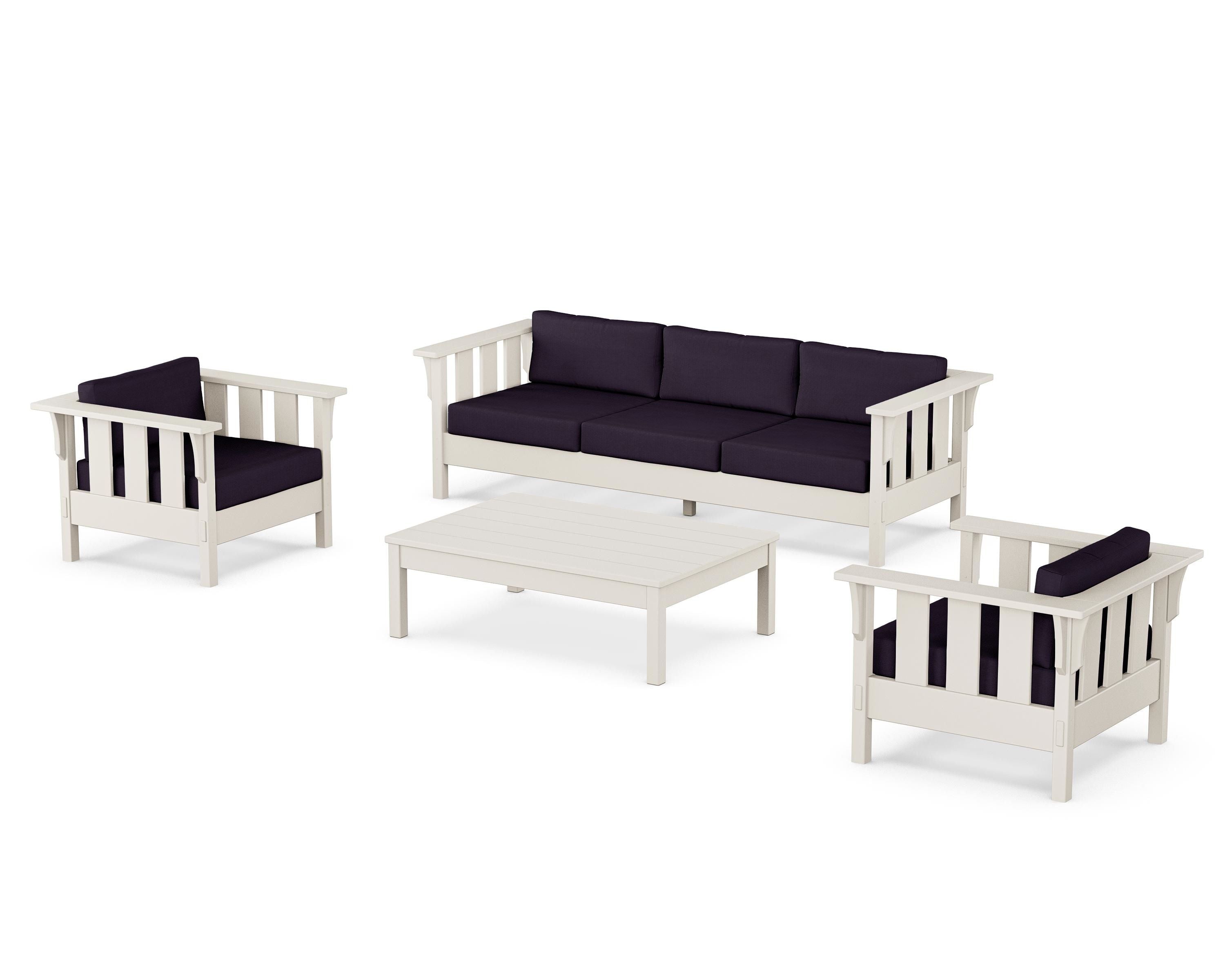 Martha Stewart by POLYWOOD® Acadia 4-Piece Deep Seating Set with Sofa in Sand / Navy Linen