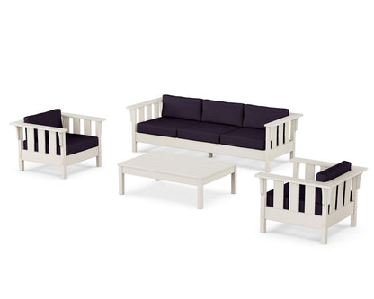 Martha Stewart by POLYWOOD® Acadia 4-Piece Deep Seating Set with Sofa in Sand / Navy Linen