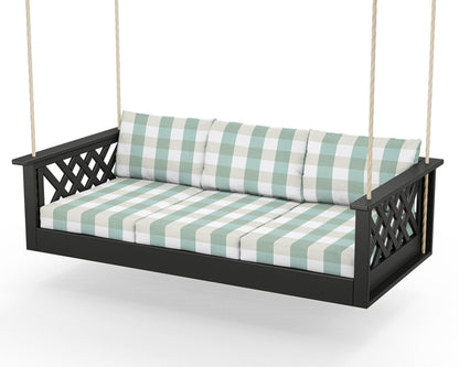 Country Living Wovendale Daybed Swing in Black / Buffalo Plaid Glacier Spa