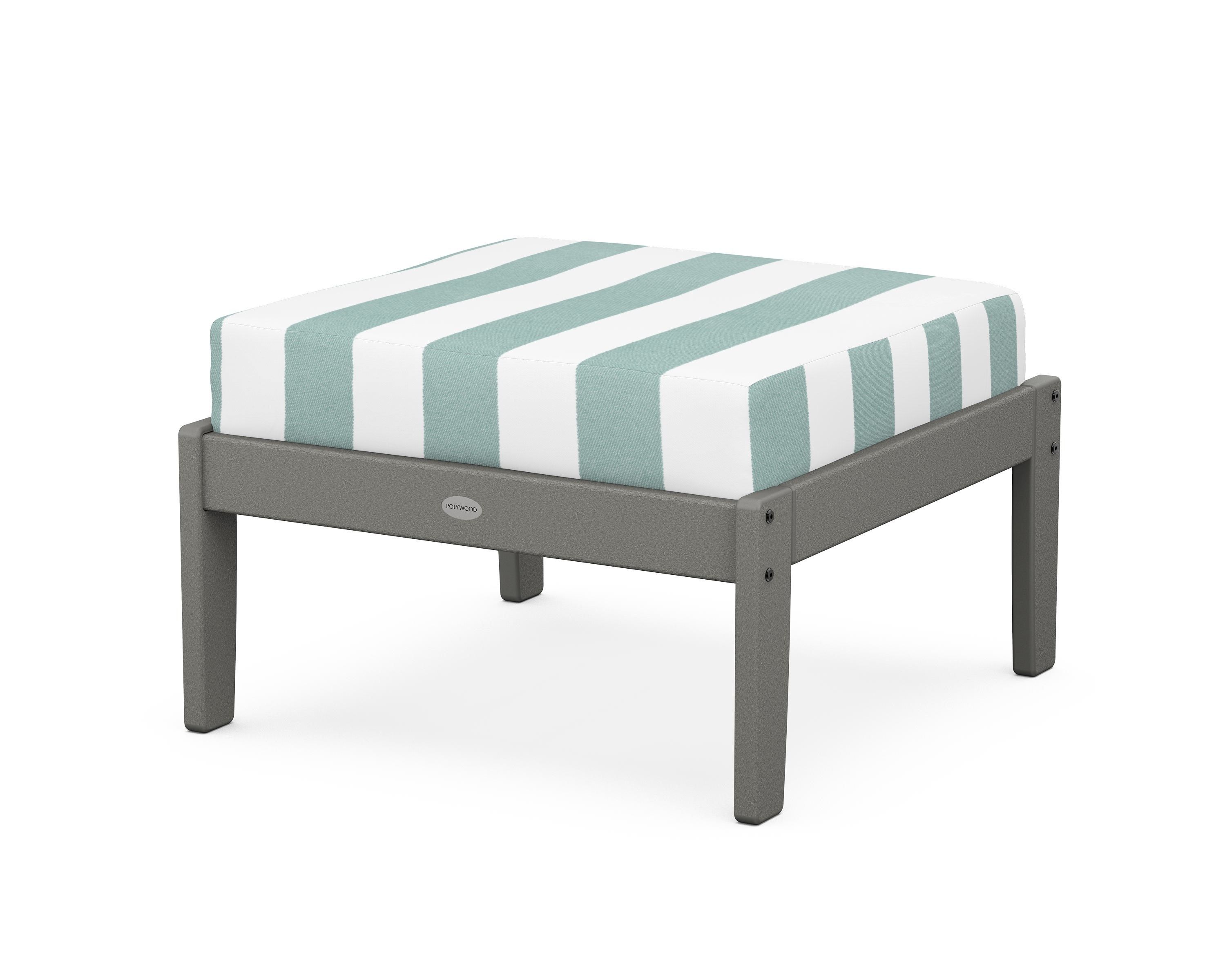 POLYWOOD® Braxton Deep Seating Ottoman in Slate Grey / Cabana Stripe Glacier Spa