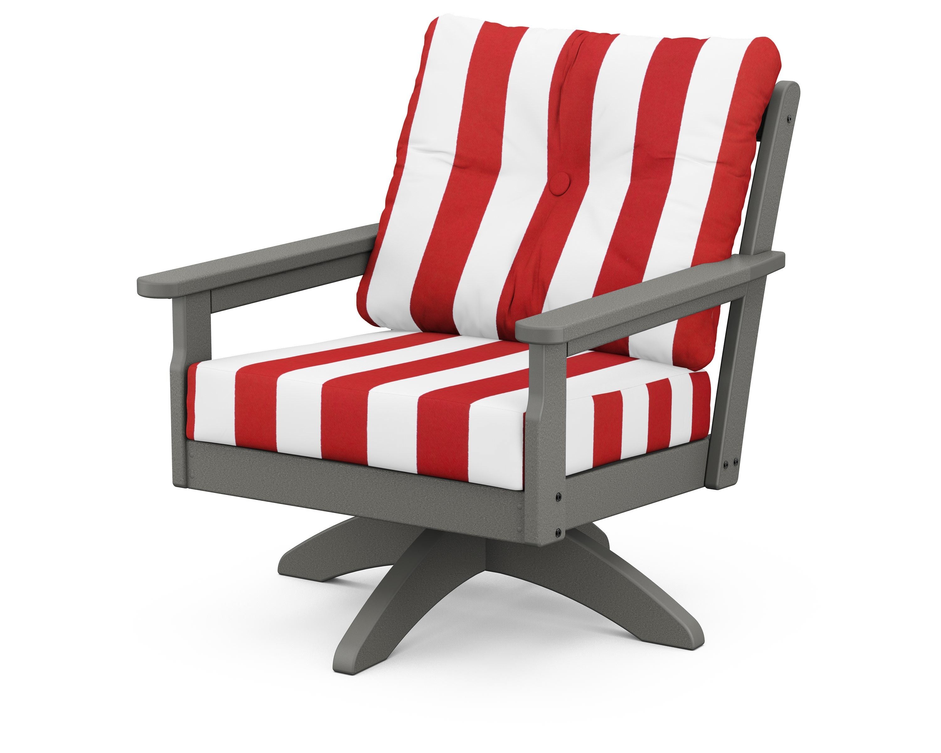 POLYWOOD® Vineyard Deep Seating Swivel Chair in Slate Grey / Cabana Stripe Crimson