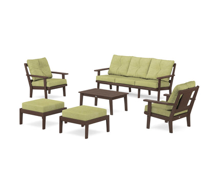 POLYWOOD® Prairie 6-Piece Lounge Sofa Set in Mahogany / Chartreuse Boucle