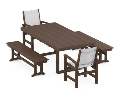 POLYWOOD® Coastal 5-Piece Dining Set with Trestle Legs in Mahogany / White Sling