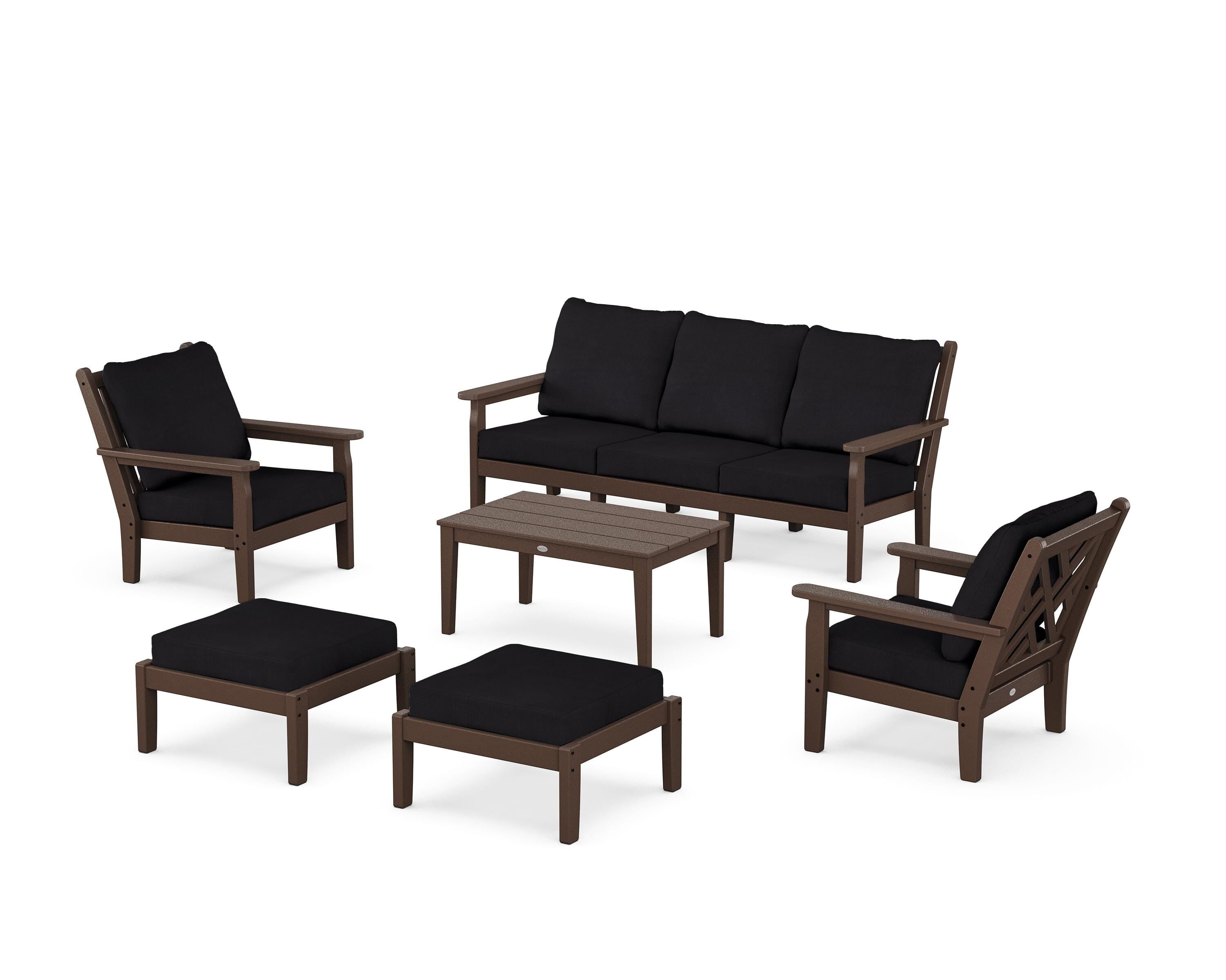 POLYWOOD® Chippendale 6-Piece Lounge Sofa Set in Mahogany / Midnight Linen