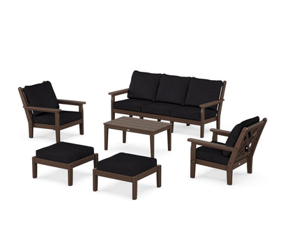 POLYWOOD® Chippendale 6-Piece Lounge Sofa Set in Mahogany / Midnight Linen